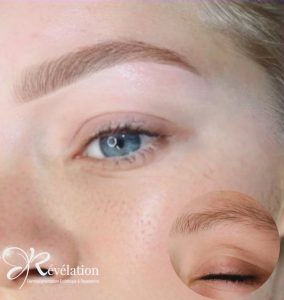 Maquillage permanent des sourcils hybrides avant après
