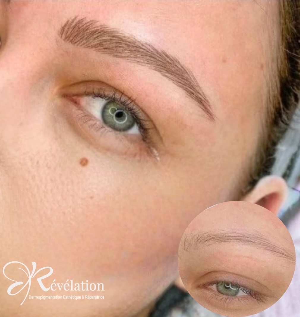 Maquillage permanent des sourcils poil à poil - microblading avant après